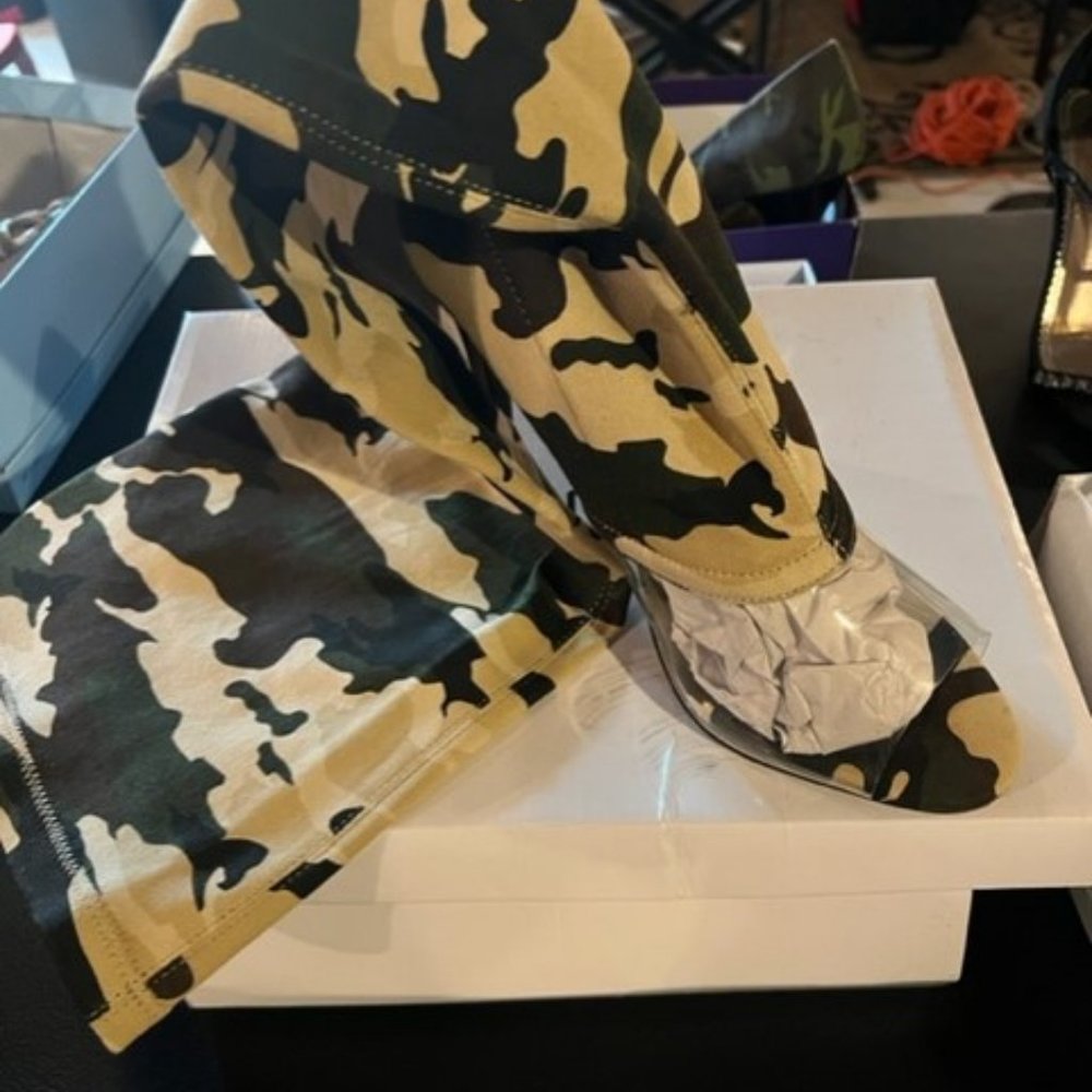 Camo Thigh High Boot Size 10 Worn Once (Open Toe) - image 1
